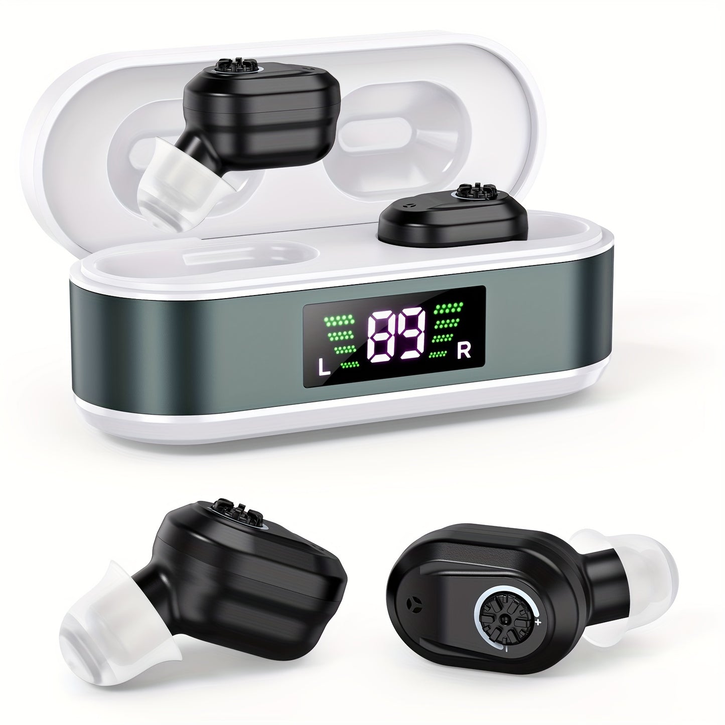 In-Ear Invisible Hearing Aid for Seniors – AI Noise Cancelling, Volume Control Knob, 20Hr Battery, Type-C Digital Display Charging Case, 2.2g Ultra-Light, Rechargeable Hearing Amplifier, 5 Colors