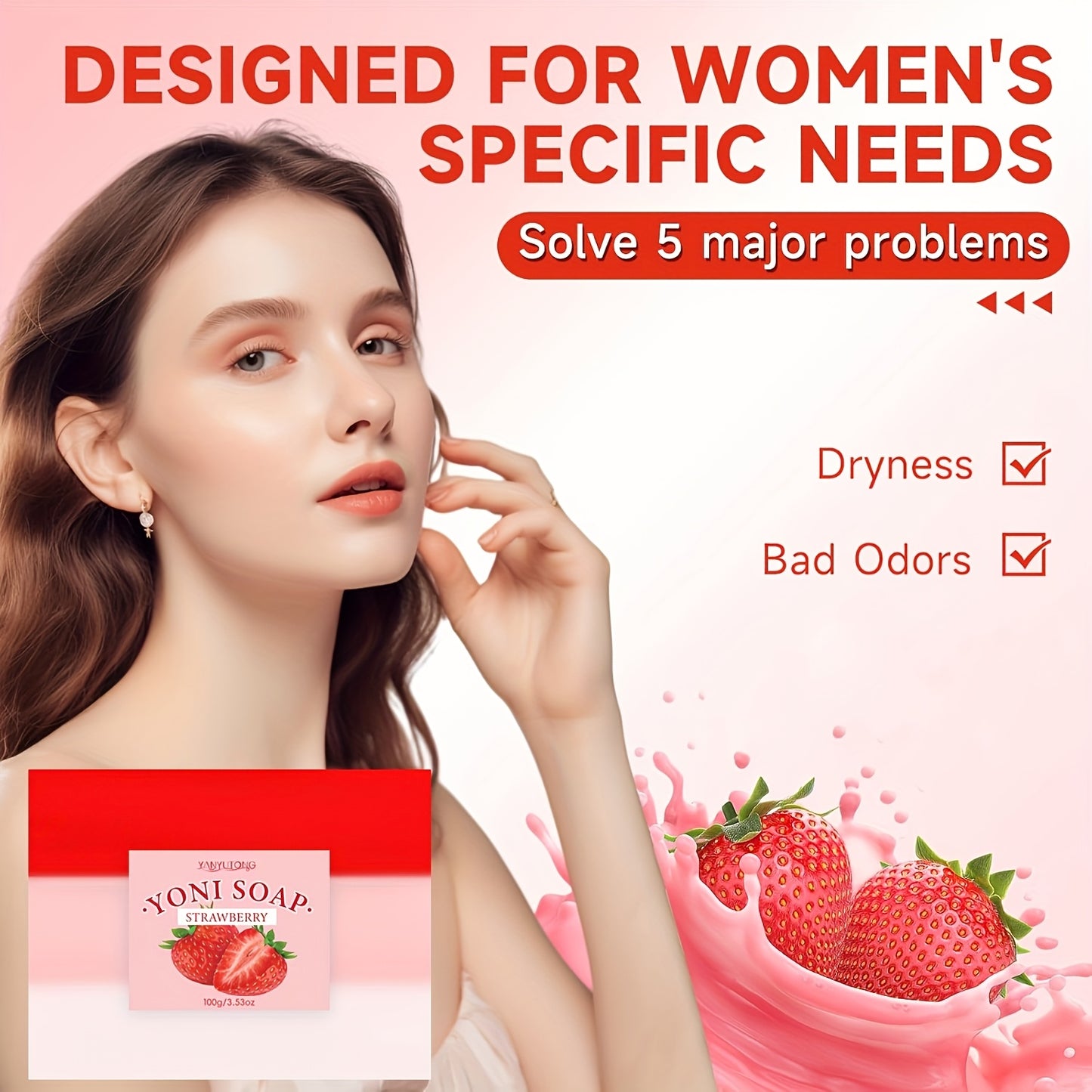 6pcs And 3pcs Of Ladies' Strawberry Intimate Soap 100g, Soap And Bath Products For Cleansing The Skin, Balancing Value, And Long-lasting Fresh Fragrance