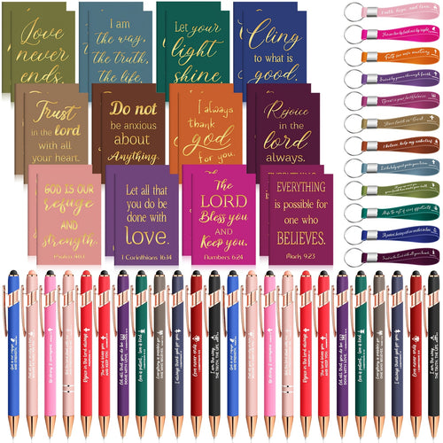 72pcs Christian Gifts Set Bulk Religious Notebooks Quote Inspirational Ballpoint Pens Verse Keychain Spring Inspirational Gifts for Office Party Packs (Religion) Halloween ChristmasChristmas