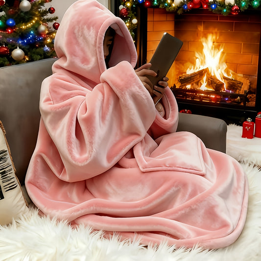 Hooded Wearable Blanket – Double-Sided Flannel Suede Hoodie Blanket for Women & Men, 500gsm Oversized Warm Cozy Sweatshirt