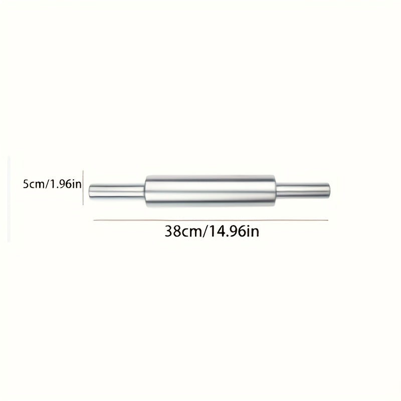 [Stainless Steel Dough Rolling Pin] Professional Durable Stainless Steel Rolling Pin, Rolling Pins with Non-Slip Grip & Rounded Ends, for Baking, Perfect for Pizza Dough, Pie Crust, Pasta Etc, Non-Stick, Easy to Clean, Sleek Metallic End