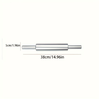 [Stainless Steel Dough Rolling Pin] Professional Durable Stainless Steel Rolling Pin, Rolling Pins with Non-Slip Grip & Rounded Ends, for Baking, Perfect for Pizza Dough, Pie Crust, Pasta Etc, Non-Stick, Easy to Clean, Sleek Metallic End