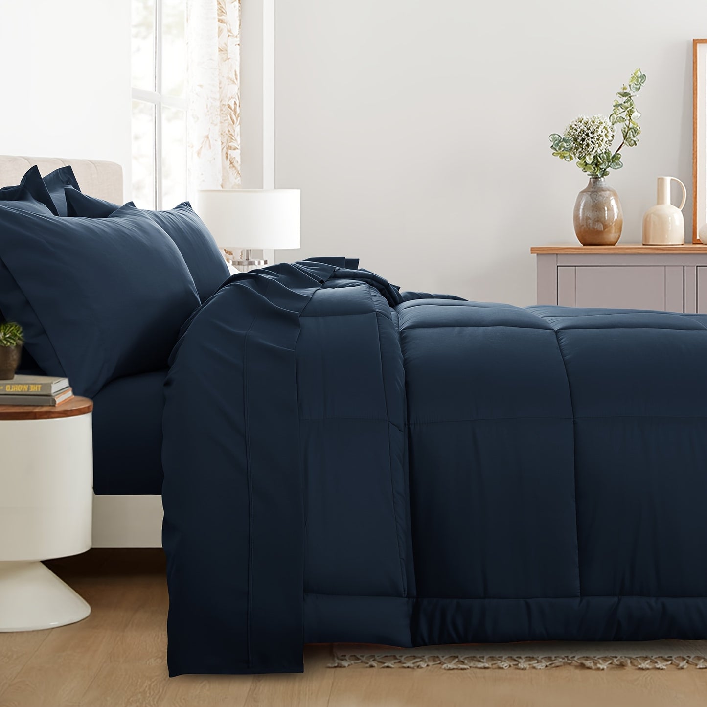 7pcs Comforter Set-Luxury Soft Fluffy Bedding With 1 Comforter, 1 Fitted Sheet, 1 Flat Sheet, And 4 Pillowcases & Pillow Cover-All Season Quilte Set Queen, Hypoallergenic, Breathable, Easy Care, Valentine'S Day Bed In A Bag, Gifts For Her