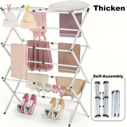 Clothes Drying Rack 3-Tier Laundry Drying Rack For Clothes Expandable Metal Clothing Dryer Collapsible Towel Rack Air Drying Rack White, Drying Racks