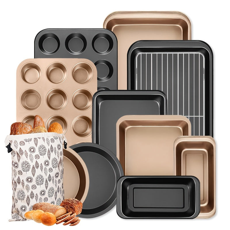 2/6/7/8/12/16/18pcs Non-Stick Baking Pan Set for Kitchen Oven, Baking Set with Round/Square Cake Pans, Bread Bags, Muffin Cups, Pizza Pan, Bread Scraper, Whisk, Spatula, Wire Rack, Measuring Spoon, Muffin Pan, Bread Pan, Baking Sheet, Cookie Sheet