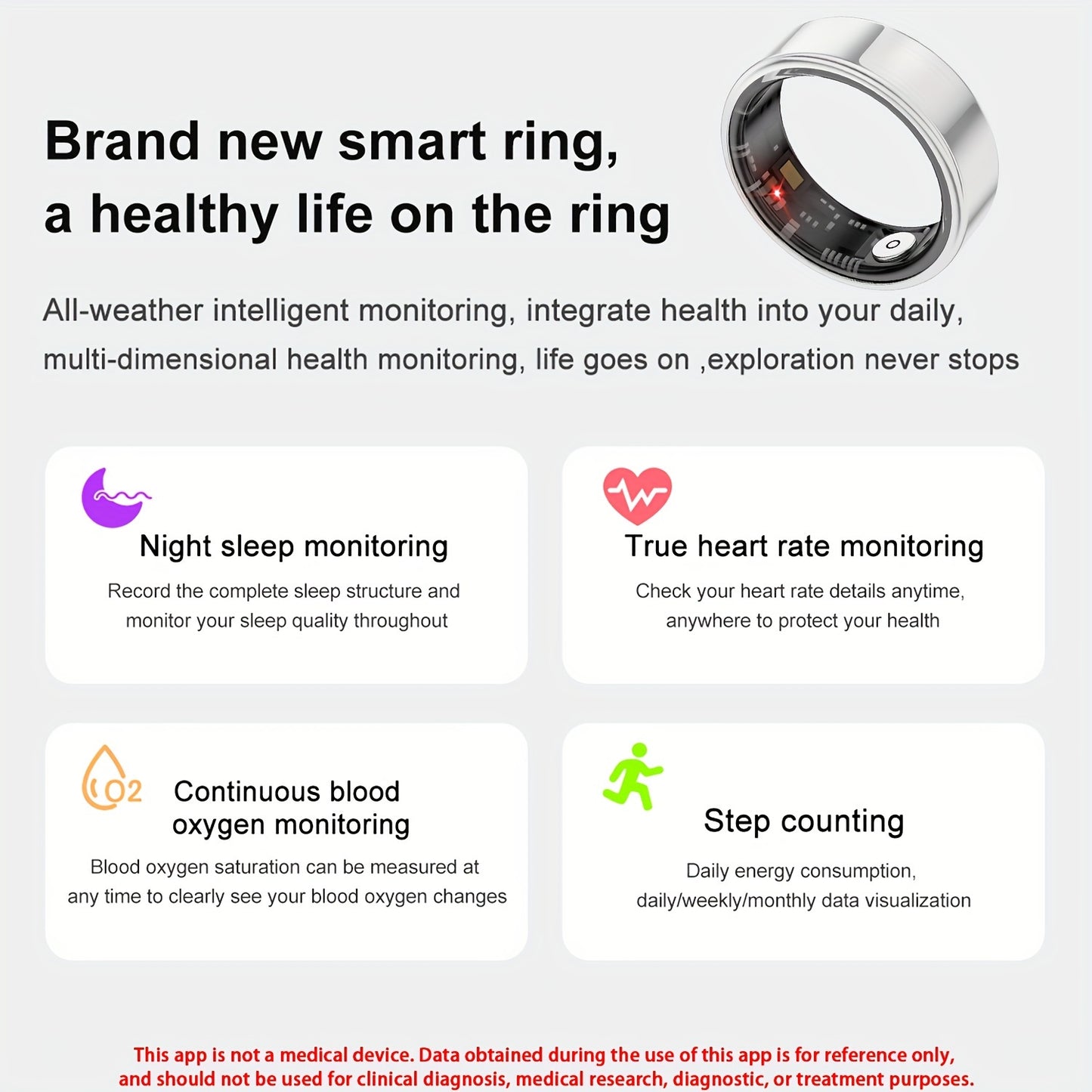 Health Monitoring Smart Ring for Women & Men – Fitness Activity Tracker with Sleep, Calories, Steps, HRV & Menstrual Cycle, Bluetooth 5.3, IP68 Waterproof, iOS & Android