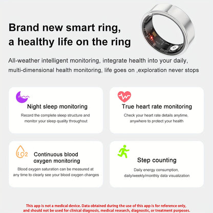 Health Monitoring Smart Ring for Women & Men – Fitness Activity Tracker with Sleep, Calories, Steps, HRV & Menstrual Cycle, Bluetooth 5.3, IP68 Waterproof, iOS & Android