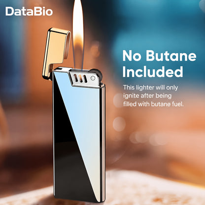 (No Butane) Ultra-Thin Butane Lighter, Refillable Butane Lighter, Wheel Ignition Portable Ultra-Thin Lighter, Adjustable Flame Size, Open Flame Gas Lighter, Suitable for Kitchen, Outdoor, Candles, Etc., Suitable for Both Men And Women
