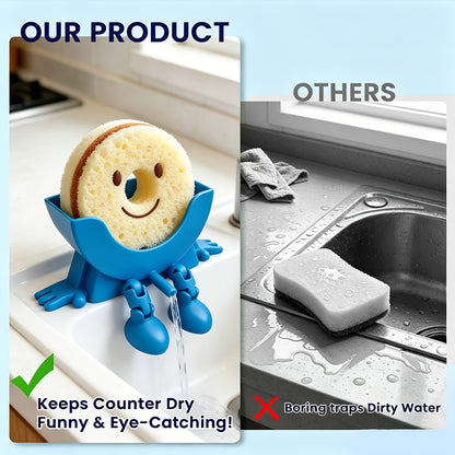 2pcs 3D Printed Sponge Holder for Kitchen Sink, Black And Green Self-Adhesive Sponge Caddy, No Drill Wall Mount And Countertop Storage Rack, Quick Drainage, Creative Kitchen Additions
