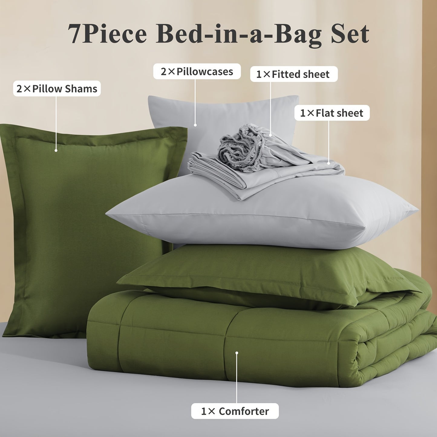 7pcs Comforter Set-Luxury Soft Fluffy Bedding With 1 Comforter, 1 Fitted Sheet, 1 Flat Sheet, And 4 Pillowcases & Pillow Cover-All Season Quilte Set Queen, Hypoallergenic, Breathable, Easy Care, Valentine'S Day Bed In A Bag, Gifts For Her