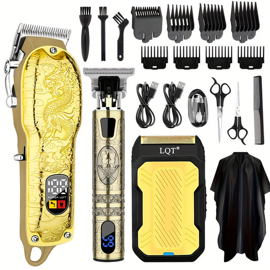 [Gift Box Sets] LQT 2pcs 3pcs-Men's Electric Hair Clipper Set, USB Rechargeable Electric Hair Clipper, Hair Trimmer, Retro Hair Clipper, Oil Head Engraving, The Perfect Choice for Professional Hairdressers, Gift Box Sets, Festival Gifts, Valentine's Day G