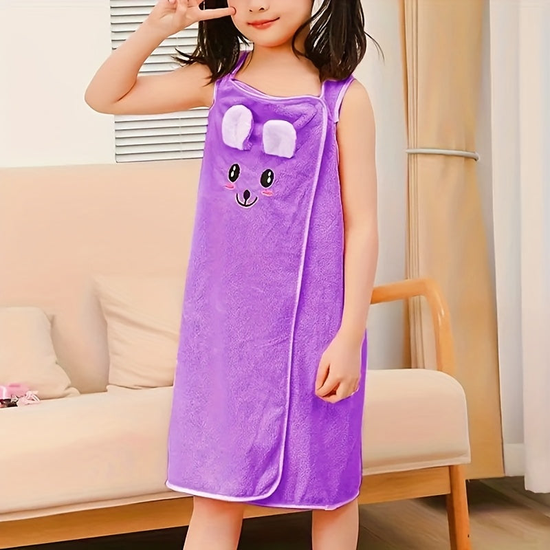 Bath Towel Wrap Featuring Adorable Bunny Ears, Modern Microfiber Cartoon Anime Bath Skirt Designed for Girls, Ultra-Compact Towel Robe Suitable for Ages 6 to 12 - 250Gsm