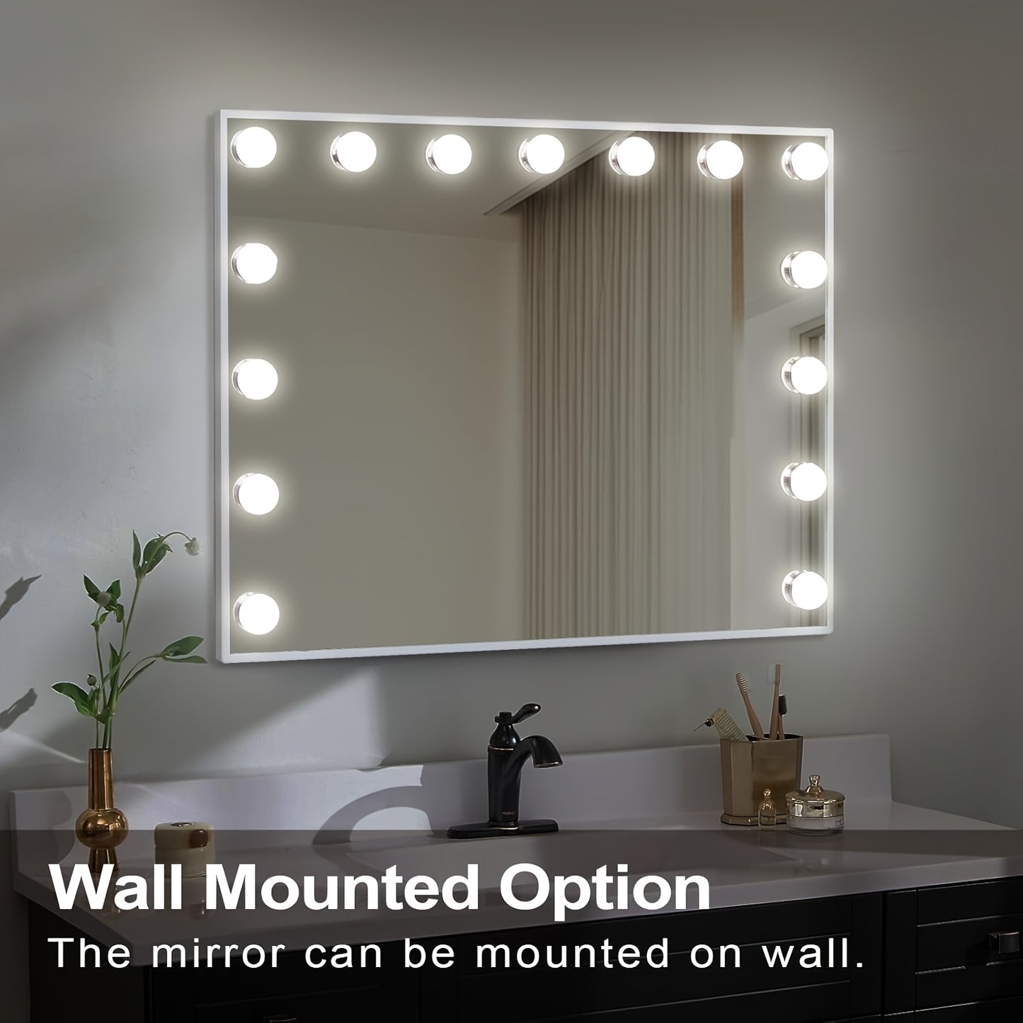 Hollywood Vanity Mirror with Lights – 15 LED Bulbs, 3 Color Modes, Dimmable Brightness, 23x18 Inch, USB & Type-C Charging, Touch Control, Desk & Wall Mount, Metal Frame Makeup Mirror