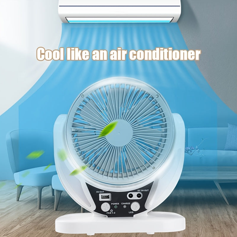 Solar Fan Portable Camping Fan with Solar Panel and USB Charging Adjustable Speed and Angle Phone Charging Function Emergency Power Outage Outdoor Travel Fan