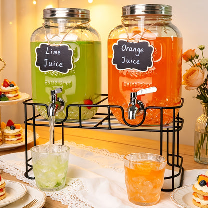 2 Packs 1 Gallon Glass Drink Dispensers For Parties, Beverage Dispenser, Glass Drink Dispenser With Fruit Infuser &Stand And Stainless Steel Spigot, Lemonade Dispenser With Ice Cylinder.Laundry Detergent for BBQ, Picnic, Party, Weddings & Events
