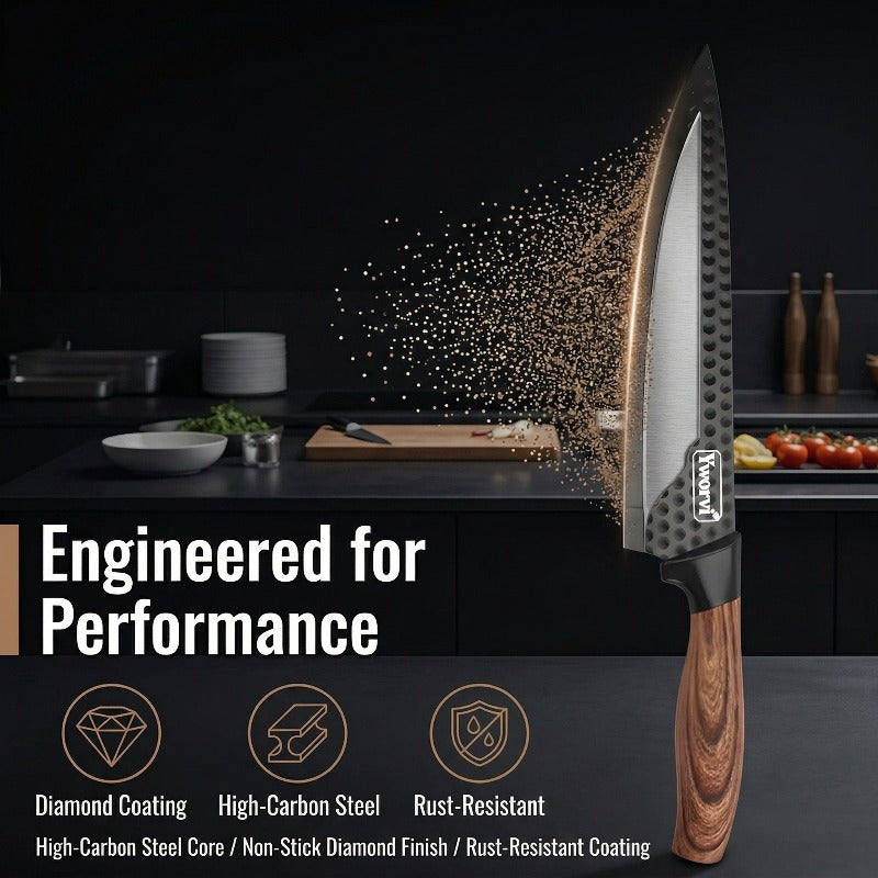 Professional Kitchen Knife Set, High Carbon Stainless Steel Ultra-Sharp Chef Knife Combination, Chef Knife And Slicing Knife, Optional Scraper Scissors And Whetstone, Suitable for Family Travel, Gift Box, with Anti-Stick Ergonomic PP Handle