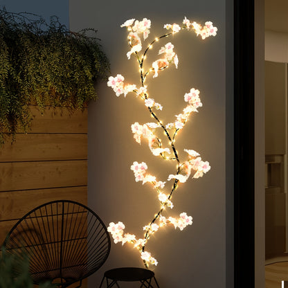 1pc 100 LED Cherry Blossom Garland with Light Artificial Flower USB Powered Wedding Home Decoration 180cm/70.86inch Fairy Light for Christmas Wall New Year Party Holiday Mantle Table Proch Spring Decor (Battery Not Included) IP45