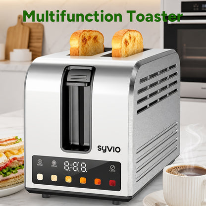 Toaster 2-Slice Stainless Steel Smart Touchscreen – 5 Bread Types, 6 Browning Levels, Wide Slots, Temperature Control, Removable Crumb Tray, Compact Kitchen Toaster