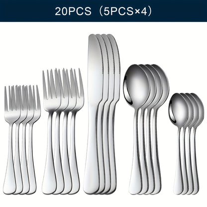 20/24/30/65pcs Stainless Steel Silverware Set, Flatware Set for Kitchen, Cutlery Set with Forks, Spoons, Knives, Serving Set, Modern Flatware Set Service for 4/4/6/12