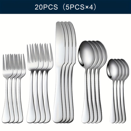 Stainless Steel Silverware Set Flatware Set with Forks Spoons & Knives – Modern Cutlery Set for Kitchen, Dining & Parties, Service for 4/6/12, 20/24/30/65 Piece