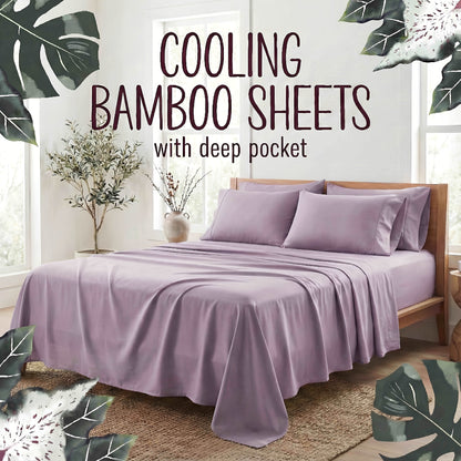 4-Piece Bamboo Fiber Bedding - Hypoallergenic and Temperature-Regulating, Suitable for All Seasons to Care for Deep Sleepers, Luxurious Bedding with Deep Pockets, Wrinkle-Resistant and No Ironing Needed, Great for Room and Bedroom Decor