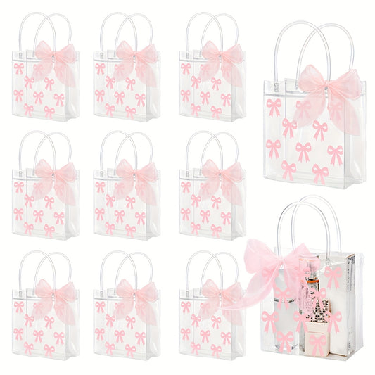 Clear PVC Gift Bags with Pink Bow & Ribbon 24-Pack Party Favor Tote Bags
