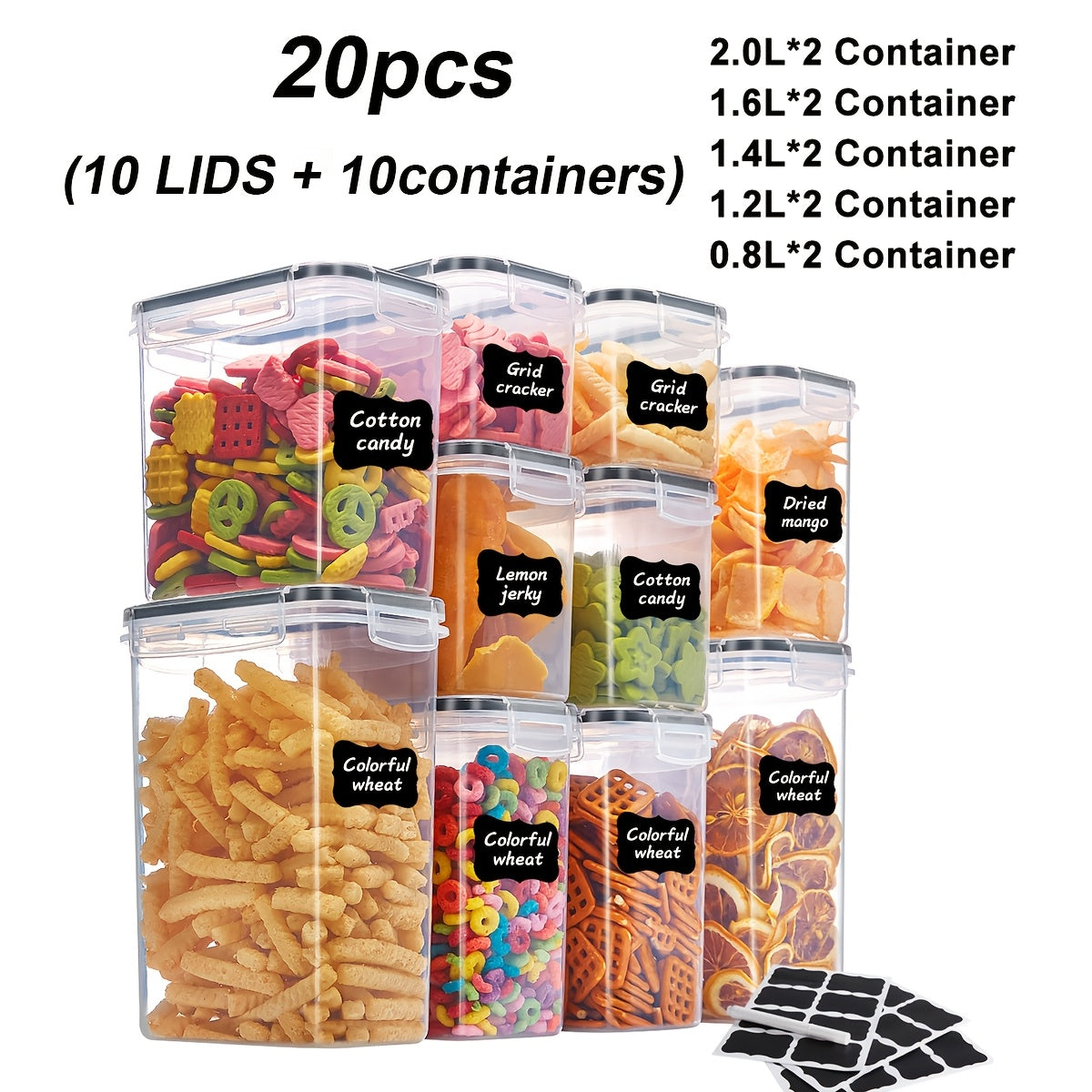12/14/20/48/84pcs Food Storage Container Set, Fresh-Keeping Boxes, Easy-to-Secure Lids - Airtight Plastic Containers, Suitable For Pantry, Travel, Outdoor Picnics, Kitchen Organization, Comes With Labels And Marker(6/7/10/24/42 Lids+Containers)