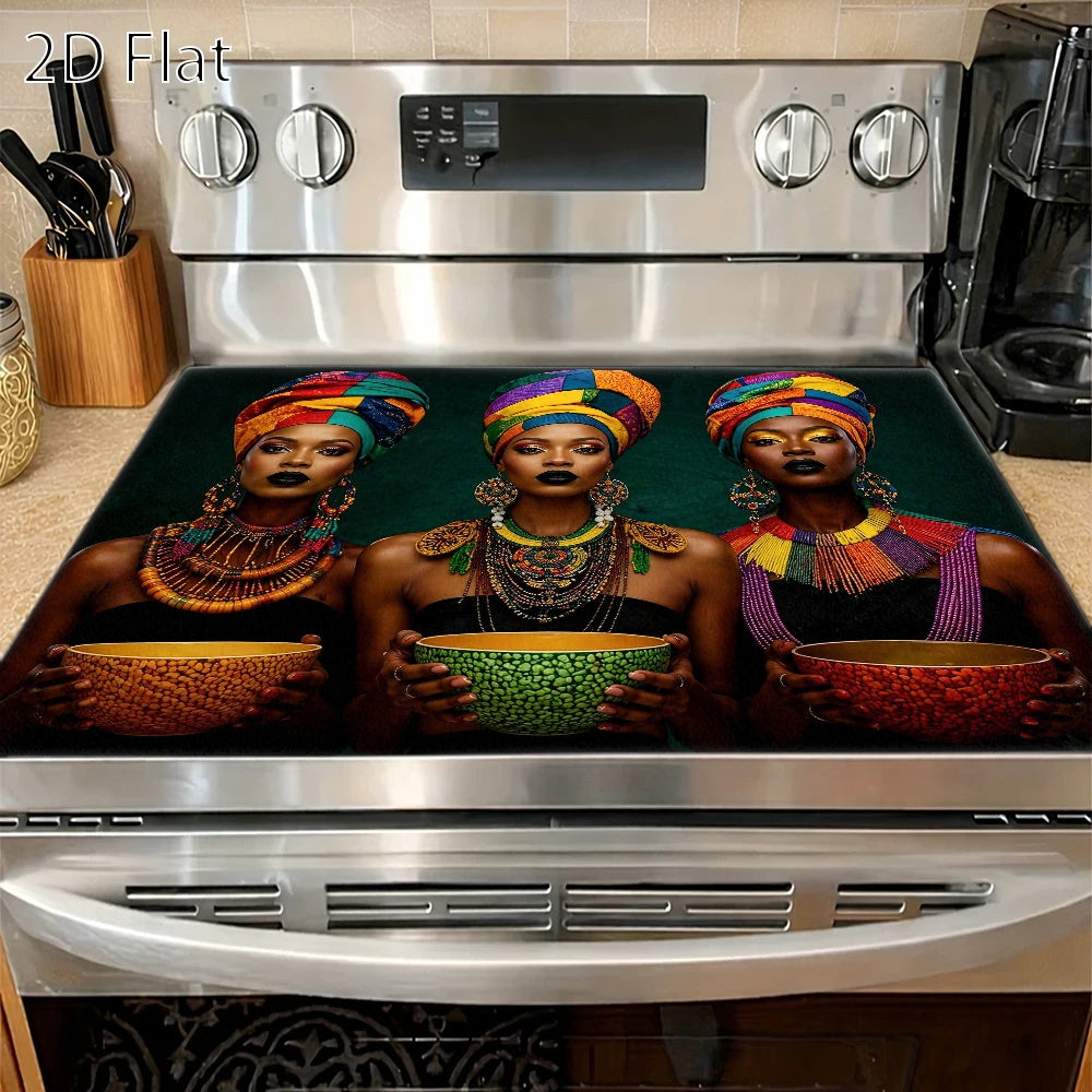 African Tribal Style Stove Protector Mat, Heat Resistant And Wearable Cooktop Cover, Suitable for Gas Stove, Induction Cooker, Oven, Easy to Clean And Reusable, Also for Glass Countertop, Washer And Dryer Top Protection