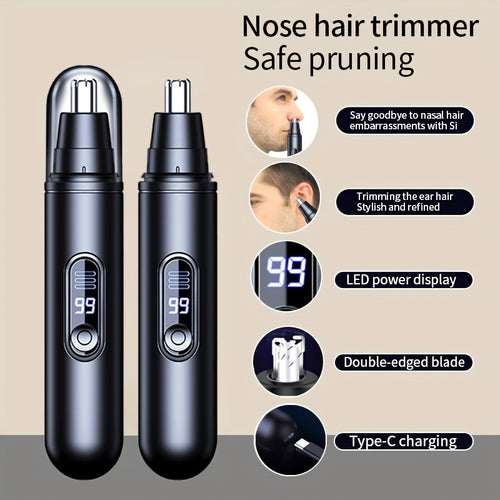 Electric Nose Trimmer with LED Display – USB Rechargeable Painless Facial Hair Removal Device for Men & Women, Nose Ear & Eyebrow Trimmer, Upgraded Grooming Tool, Ideal Gift