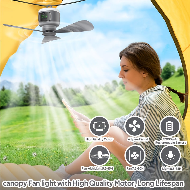 [Remote Control Camping Fan] Remote Control Camping Fan | 4-Speed with Lighting, 8-Hour Timer, 30 Hours Usage, 12000mAh Battery Ceiling Fan