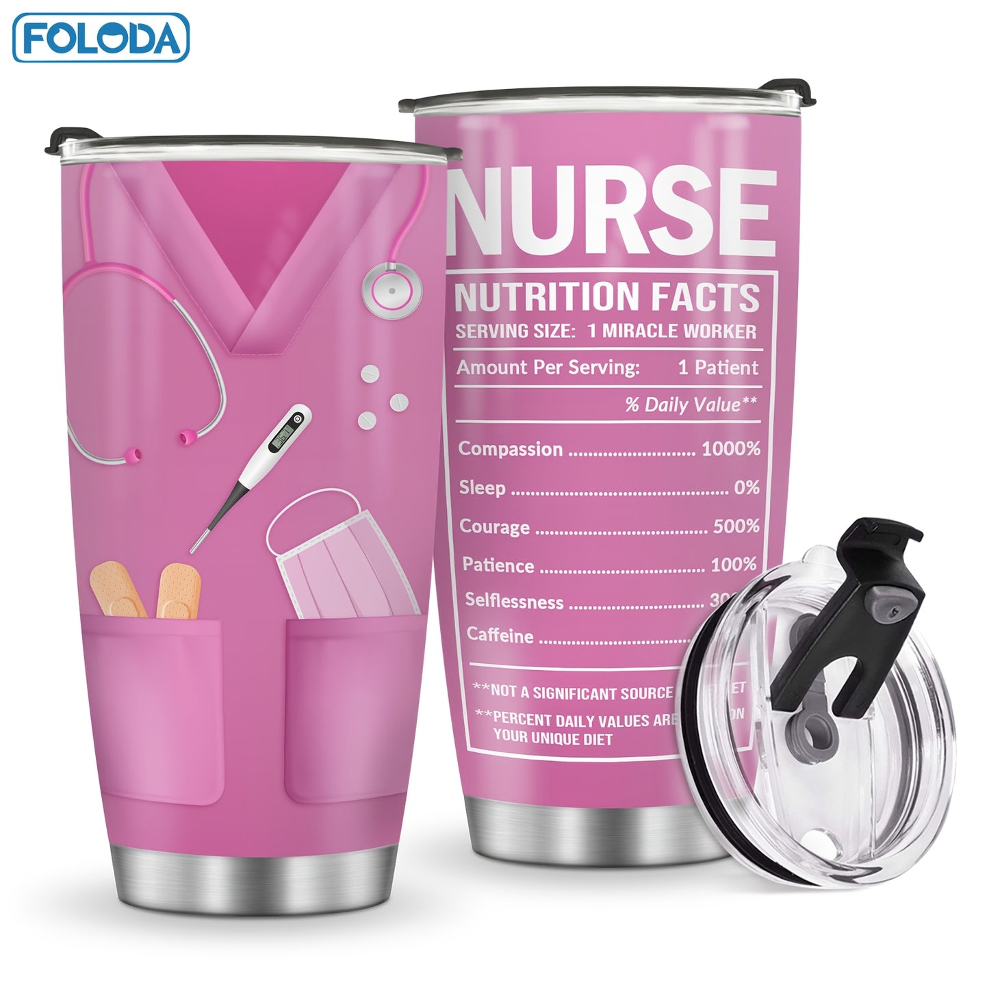 Foloda 1pc Nurse & Doctor Tumbler with Lid - 20oz Stainless Steel Double Wall Vacuum Insulated Water Bottle, Leak-Proof Oval Travel Mug with Medical-Themed "NURSE" Design, Humorous Healthcare Worker Gift for Christmas, Valentine's, Nurse Appreciation Day,