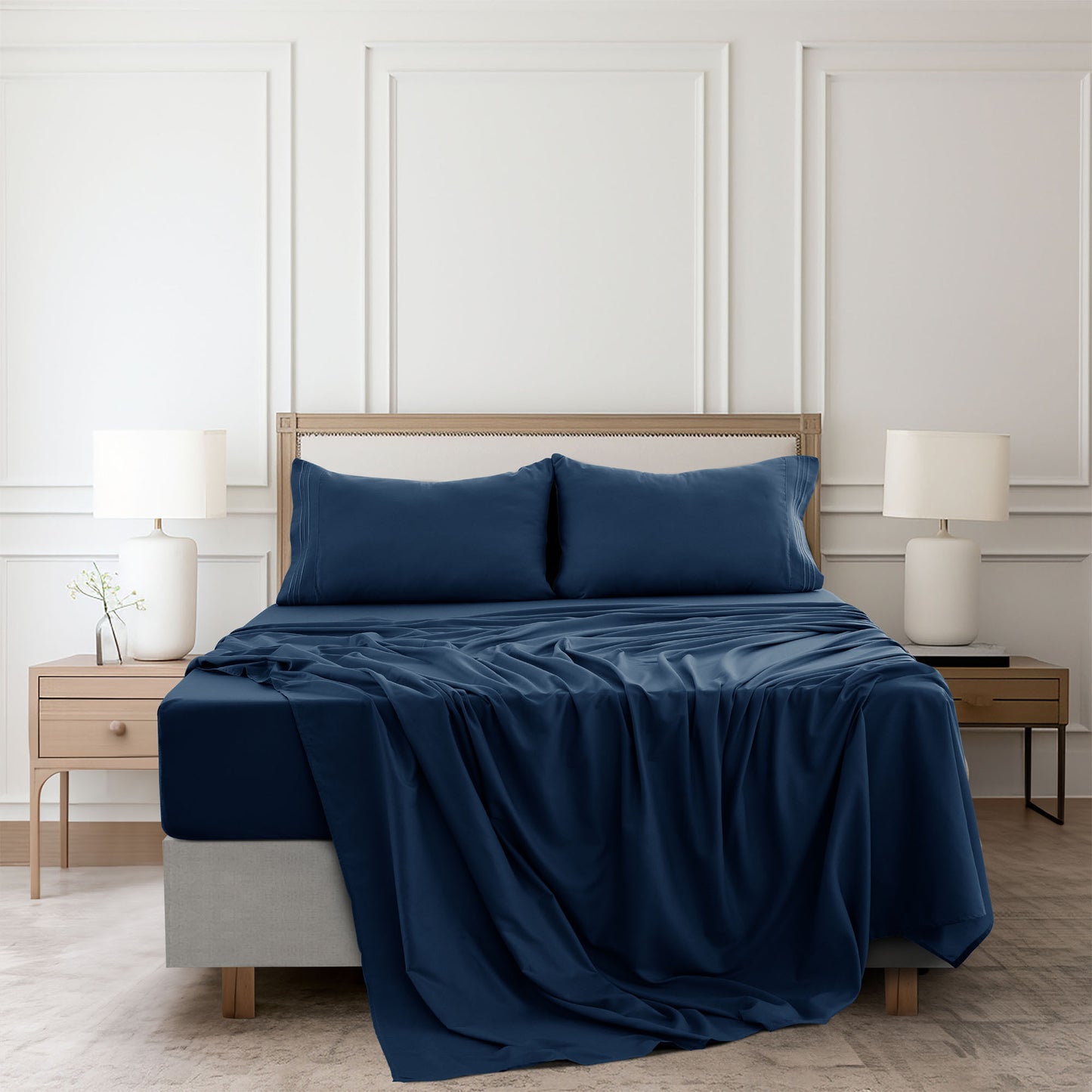 Lux Decor 4 Pieces Solid Bed Sheets - Stylish Comfy Bedding Set - Hotel Luxury Skin Friendly Cooling Sheets & Embroidered Pillowcases Without Filler - Classic Collection With 16 Inches Deep Pocket - Brushed 100% polyester- Shrinkage & Fade Resistant