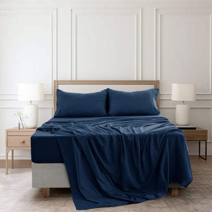 Lux Decor 4 Pieces Solid Bed Sheets - Stylish Comfy Bedding Set - Hotel Luxury Skin Friendly Cooling Sheets & Embroidered Pillowcases Without Filler - Classic Collection With 16 Inches Deep Pocket - Brushed 100% polyester- Shrinkage & Fade Resistant