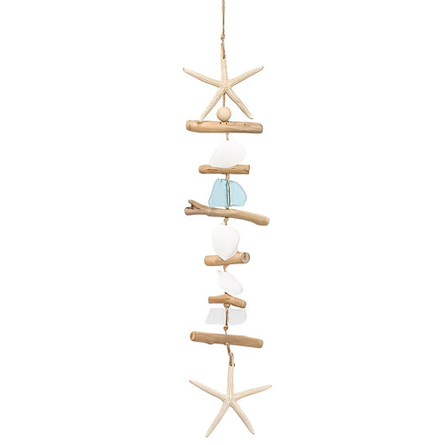 Starfish Wooden Bead Necklace & Coastal Pendant Set – Beach Jewelry, Nautical Starfish Charm, Driftwood Hanging String Decor for Women, Girls & Home Beach Theme