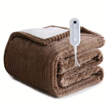 Extra Large Flannel And Electric Blanket with Time And Temperature Control, 10 Hour Auto-Off, 8 Temperature Levels, Queen/King Two Controllers, Throw/Twin/Full with 1 Controller, Machine Washable, PTC+NTC Overheat Protection