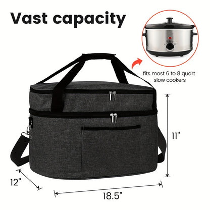 2 Layer Slow Cooker Bag for 6-8 Quart, Travel Reunionc Outdoor, Easy to Transport Insulation Water Proof Easy Cleaning to Carry, Family Gathering Potluck, Gift for Women - Black And Grey