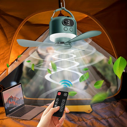 10400mAh Outdoor Small Ceiling Fan USB Charging Fan Camping Fan Lamp Camp Ceiling Fan Rechargeable Portable Remote Control Mini Student Dormitory Mute Big Wind Four-speed Outdoor Camping Fan Mobile Small Ceiling Fan Can Charge The Mobile Phone.