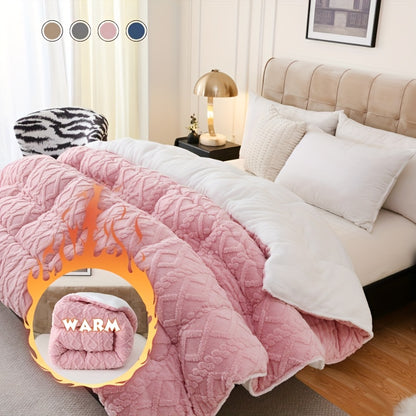 1pc Luxurious Taffeta Comforter, Extra Thick And Soft Plush Sherpa, Double-sided Thick, 500gsm Filling Extra Thick Warm For Autumn And Winter, Gift, Home Decor