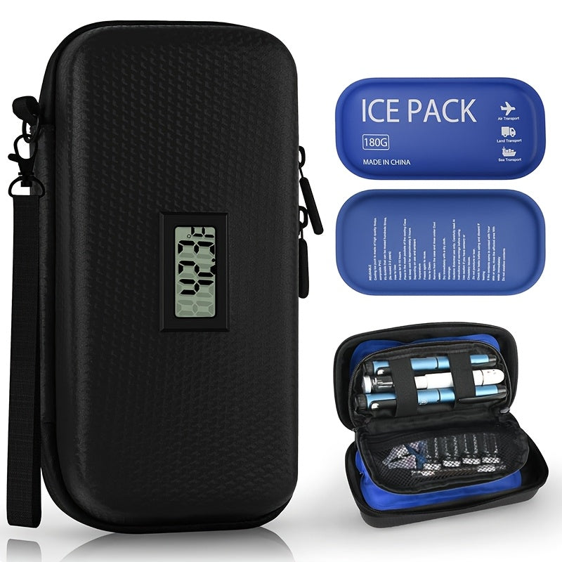 SEARVGRH24 Hour Insulin Cooler Travel Case, Refrigerated Medication Travel Case with Temperature Display, Diabetes Travel Case, Wristband And 2 Reusable Ice Packs