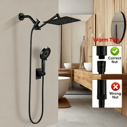 8/10/12inchShower Head, Pressure Shower Combination, Rain Shower System With Handheld Shower Head, All-metal Tee Diverter, 12-inch Extension Arm And 78-inch Hose, Anti-clogging Nozzles, Easy To Install In The Bathroom