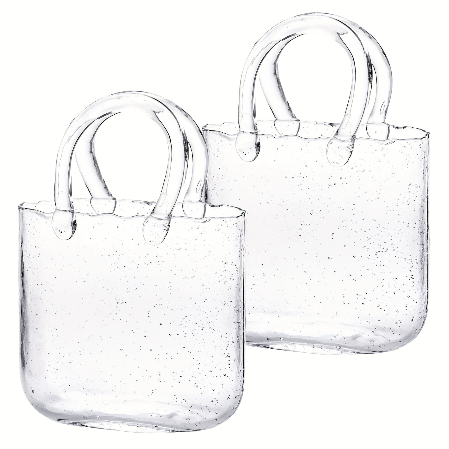 WHONLINE 1/2pcs Glass Purse Vase for Flowers, Glow-In-The-Dark Vase, Fish Bowl with Bubble, Clear Bag Vase with Handle And Bubbles, 7.7X3.9X10.4In, Unique Decorative Vases for Centerpieces Wedding Table Decorations, for Christmas