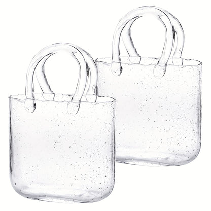 WHONLINE 1/2pcs Glass Purse Vase for Flowers, Glow-In-The-Dark Vase, Fish Bowl with Bubble, Clear Bag Vase with Handle And Bubbles, 7.7X3.9X10.4In, Unique Decorative Vases for Centerpieces Wedding Table Decorations, for Christmas