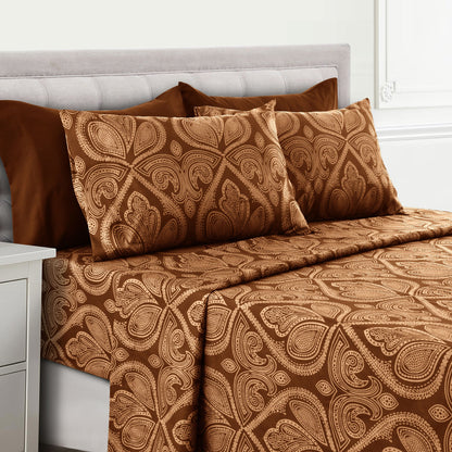 Lux Decor 4/6 Pieces Paisley Bed Sheet, Breathable Hotel Style Sheets, 100% polyester Sheets Deep Pockets, Easy-Fit, Soft & Wrinkle Free Cooling Bed Sheets, 6 Pc includes 4 pillowcases and 4 Pc (Twin & Twin xl) includes 2 pillowcases