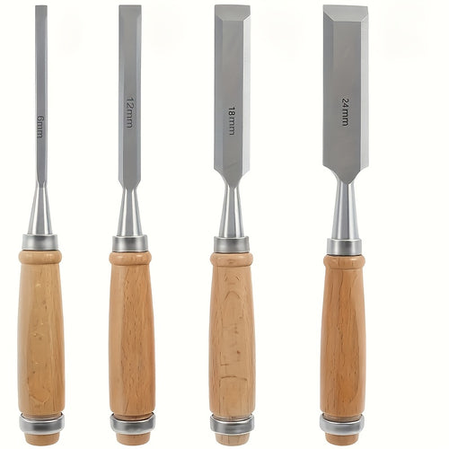 This Is a Set of Four Woodworking Chisels Designed for Professionals, Perfect for Tasks Like Wood Carving. Made from CR-V Steel, These Chisels Are Excellent for Woodworking, Detailed Carving, And Projects