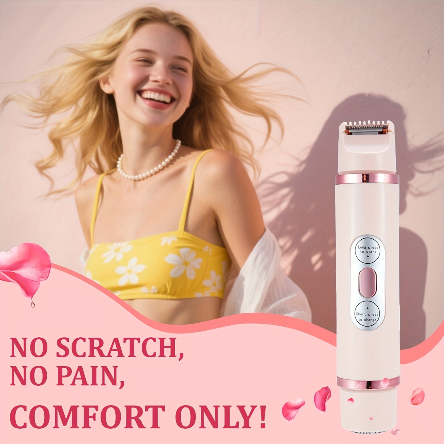 Electric Shaver for Women 2-in-1 USB Rechargeable - Wet & Dry Hair Removal for Bikini, Face, Legs, Underarms & Eyebrows, Portable Cordless Lady Shaver with Stainless Steel Blade, Pink