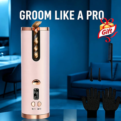 [USB Rechargeable Curling Iron] Rotating Curling Iron 1 Inch, USB Rechargeable Cordless Automatic Curling Iron with Ceramic Curling Wand, 6 Heat Settings, LCD Display Detangle & Scald-Free Automatic Hair Curler for Hair Styling
