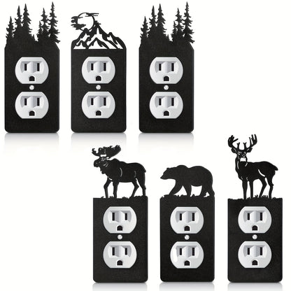 Light Switch Cover Plates 6 Pack Metal Bear Moose Trees Mountains Rustic Cabin Nature Theme Single Gang Wall Plate 2.75 x 6.69 Inch for Home Bedroom Living Room Cabin Lodge Decor