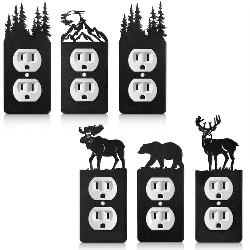 Light Switch Cover Plates 6 Pack Metal Bear Moose Trees Mountains Rustic Cabin Nature Theme Single Gang Wall Plate 2.75 x 6.69 Inch for Home Bedroom Living Room Cabin Lodge Decor