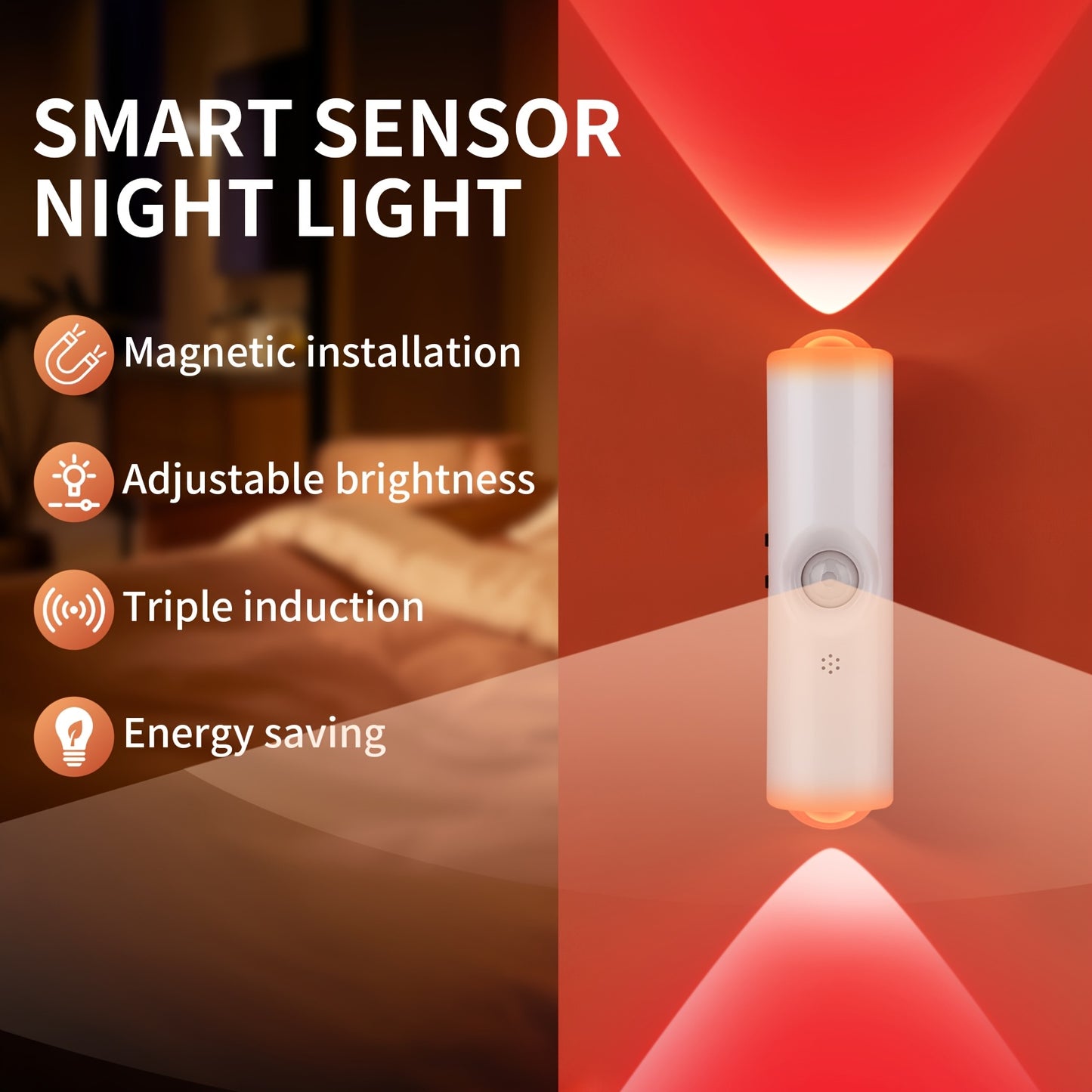 RGB Magnetic Night Light LED Ambient – Multi-Color Motion Sensor, No-Drill Magnetic Install, Long Battery Life for Living Room, Bedroom, Hallway, Stairs & Bar (1pc or 5-Pack)