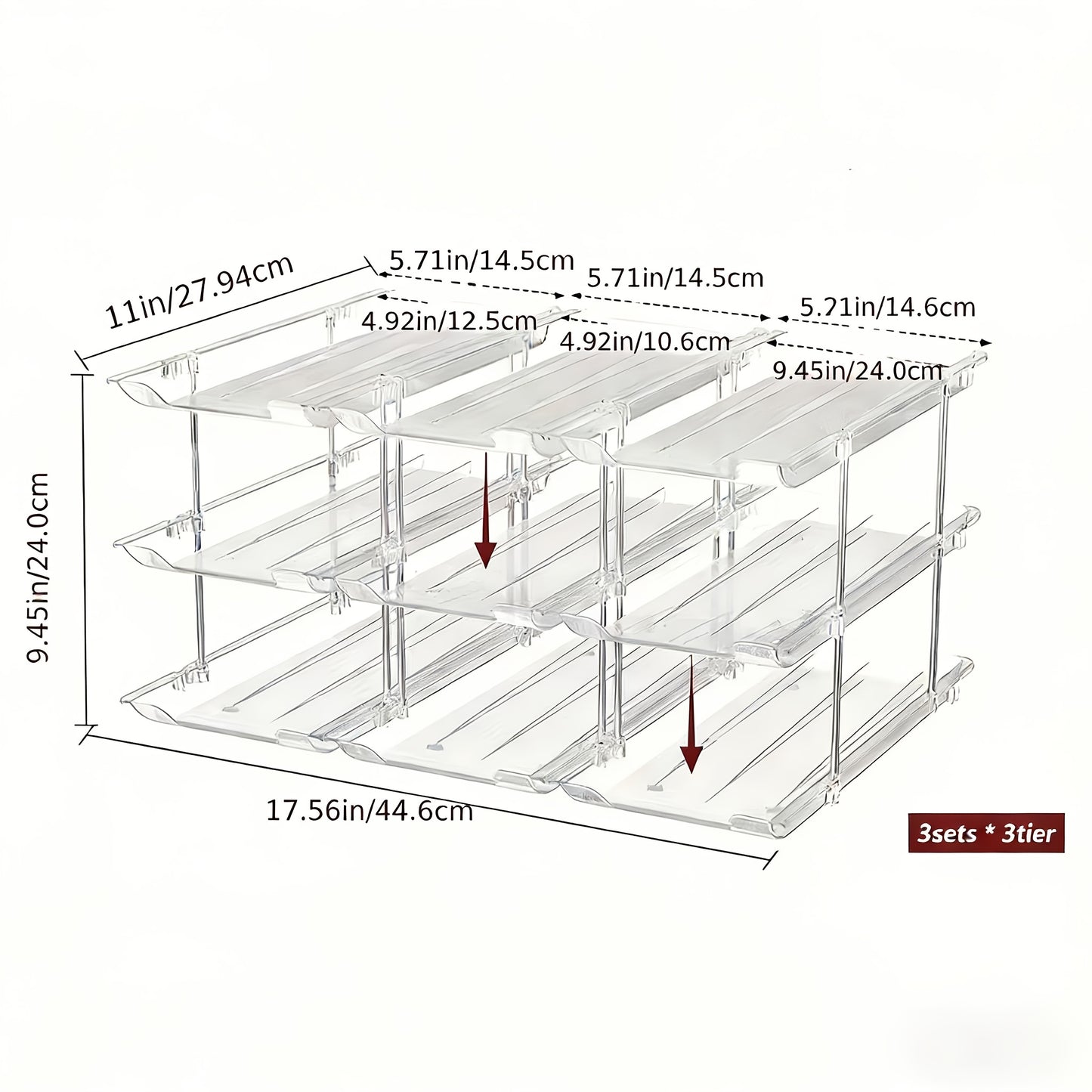3-Tier Can Organizer Rack for Pantry Fridge 36-Capacity Stackable Rolling Soda Can Storage, Clear Plastic, Space-Saving Automatic Rolling Canned Food Organizer (3 Sets)